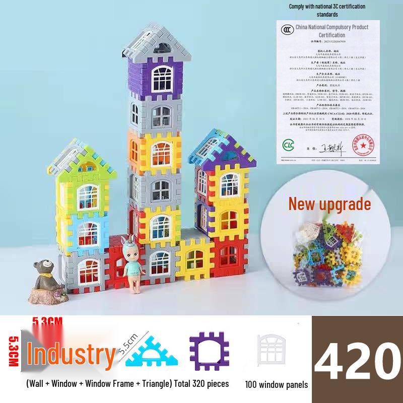 Large Kindergarten Building Blocks with Windows for Boys and Girls - Plastic Interlocking House Assembly Toy