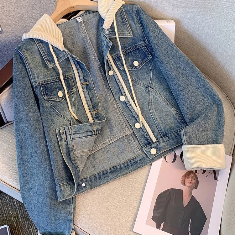 Women's Hooded Denim Jacket Spring Style Casual Loose Hooded Short Jacket Fashionable