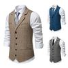 European & American Men's Retro Herringbone Wool Vest - British Style Single-Breasted Casual Waistcoat