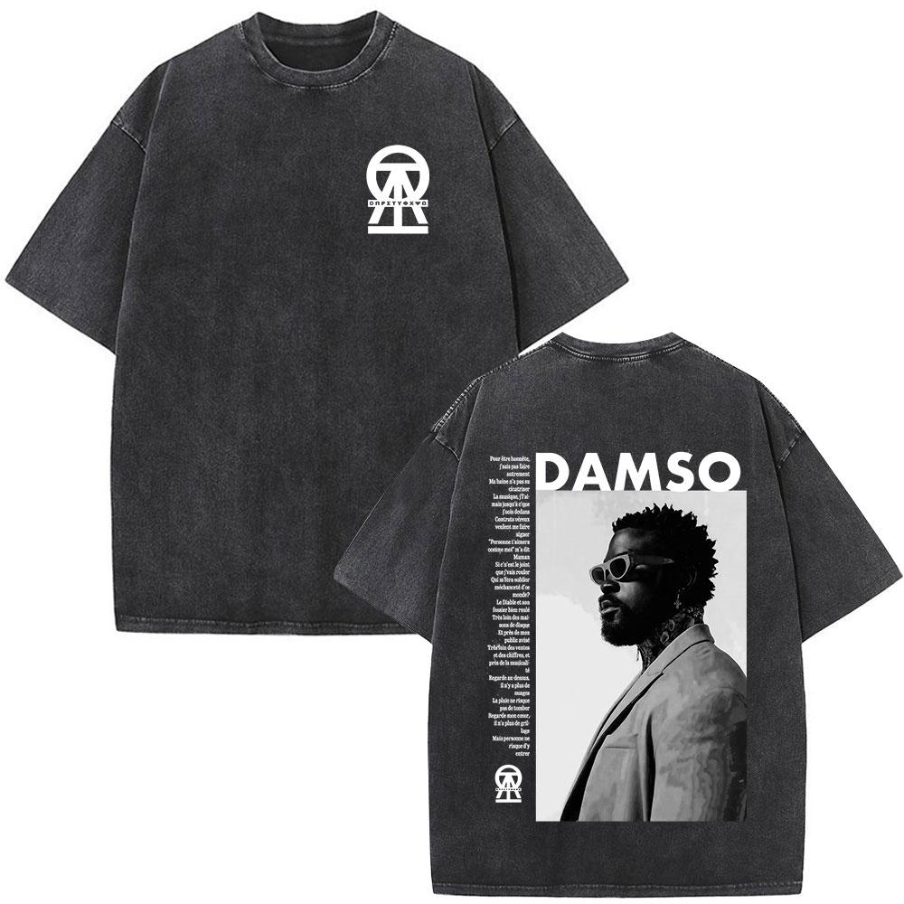 Vintage Spierane Koszulki Rapper Damso Beyah Tour 2026 Mężczyźni Kobiety Odzież Moda Hip Hop Krótki Rękaw Okrągły Dekolt Koszulki Streetwear