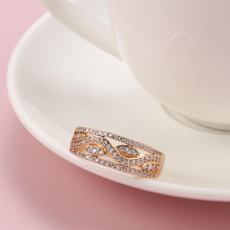 Neues Einzigartiges Design Roségold Farbe Ringe für Damen Mädchen Mode Geometrisch Natürlicher Zirkon Hohe Qualität Täglicher Schmuck