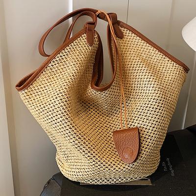 Summer New Woven Straw Bag Women's Fashion Niche Shoulder Bucket Bag Seaside Beach Bag