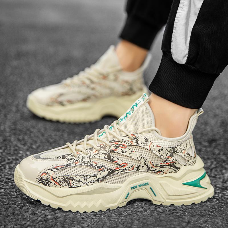 New Men's Thick Sole Daddy Shoes Trendy Teen Student Sports Shoes Mesh Casual Men's Shoes