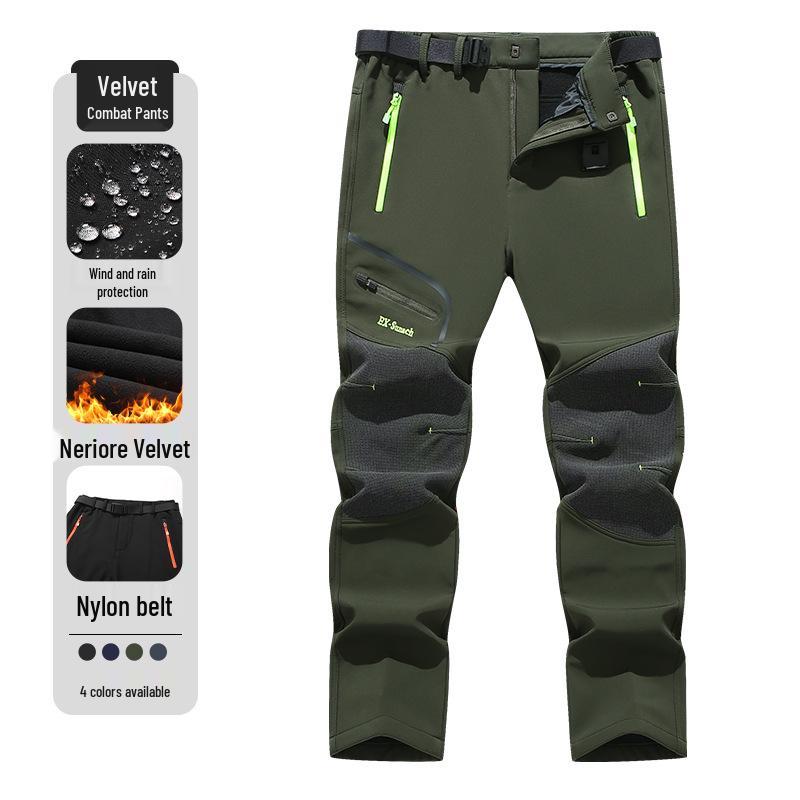 Men's Windproof Waterproof Plus Velvet Softshell Pants for Hiking, Skiing, and Mountaineering - Warm and Thick for Autumn and Winter