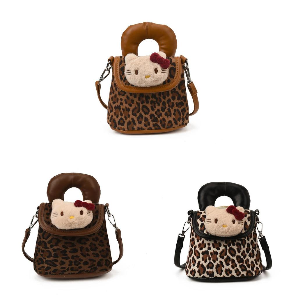 Borsa a tracolla Hello Kitty con stampa leopardata in PU per donna con tasca per cellulare per il tragitto quotidiano