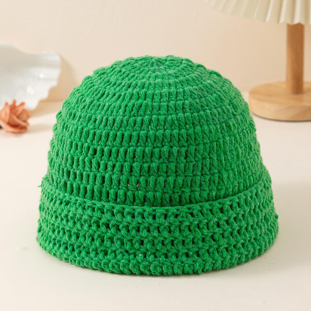 Handmade Crocheted Watermelon Skin Woolen Hat Women'S Knitted Hat Warm And Thick Ear Protection Hat Solid Color Cold Hat