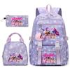 3 Piece School Backpack Set for Students Large Capacity Oxford Cloth Schoolbag with Shoulder Strap and Pencil Case