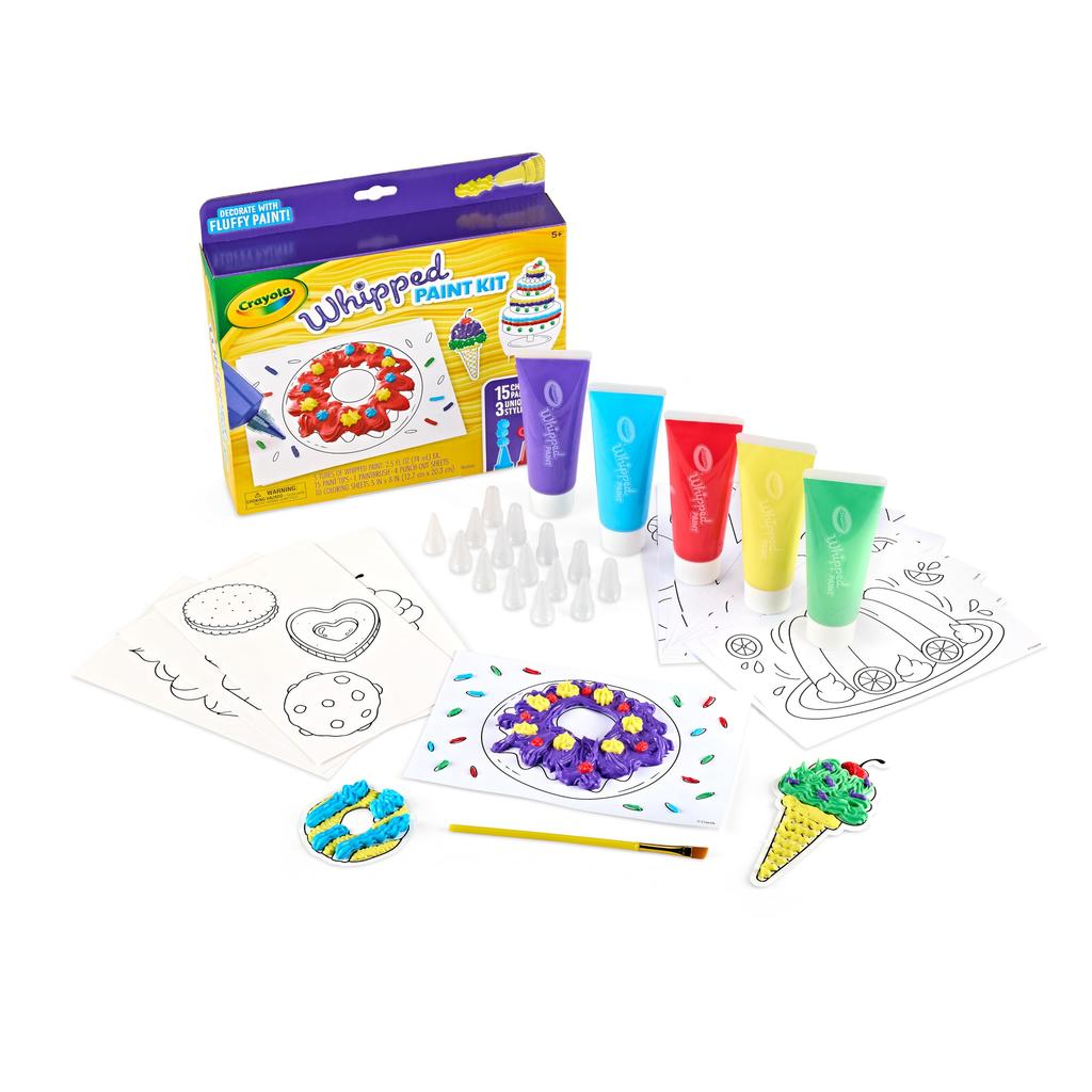 Crayola Whipped Cream Paint 5 Coloring with Authentic Set, Colors, Sheet, Tips, 541095,
