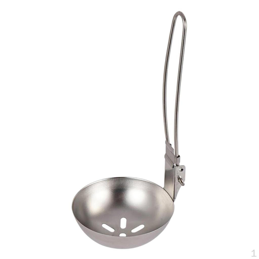 Folding Ladle Slotted Spoon Steel Soup Colander Spoon, Kitchen Outdoor Cooking Utensils Travel