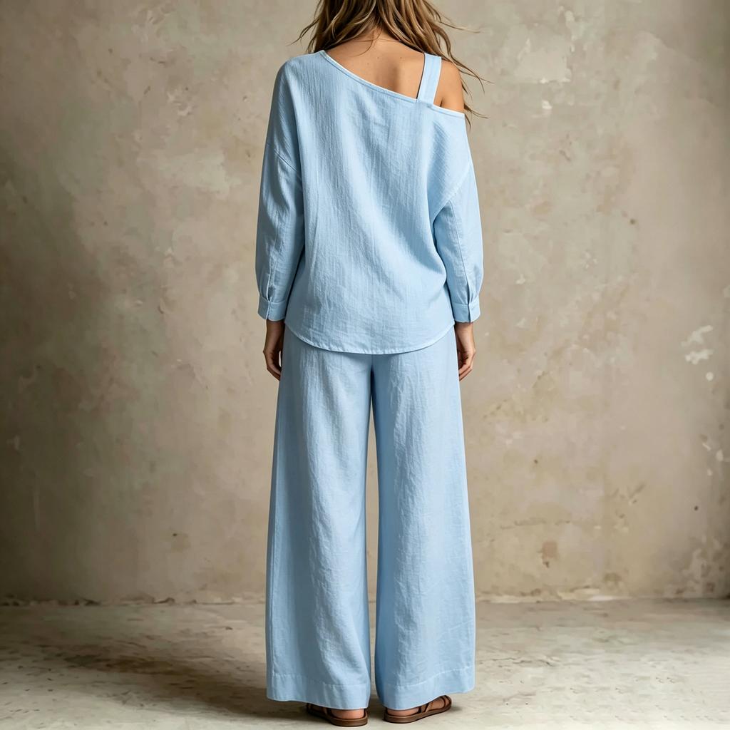 Women's Color Off Shoulder Long Sleeve Two Piece Set with Pockets and Pants