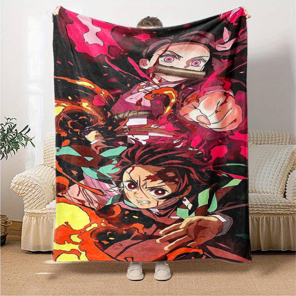 Tanjiro Nezuko Kamado Print Flannel Blanket High Quality Warm Comfortable Cover for All Seasons Perfect for Gifts Home Decor