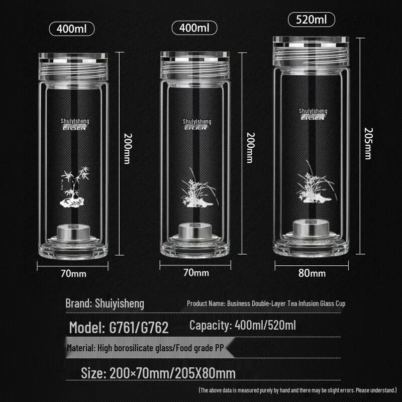Shui Yisheng 400ml Double-Layer Alkaline Glass Tea Cup