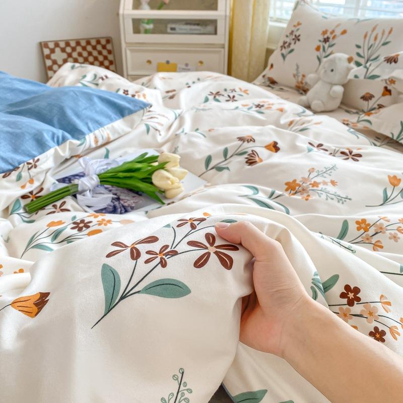 Rüzgar Çift Büyü Bitki Çiçek Kalınlaştırılmış Taşlama Dört Parça Set, Küçük Taze Öğrenci Üç Parça Nevresim Takımı