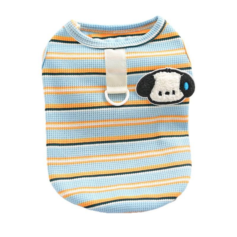 Pet Clothing Cat Vest Striped Teddy Puppy Dog Clothing with Leather Ring Spring Summer