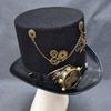 Steampunk Top Hat with Goggles Halloween Metal Gear Decor Hat Gothic Cosplay Magician Hat Unisex Jazzs Hat