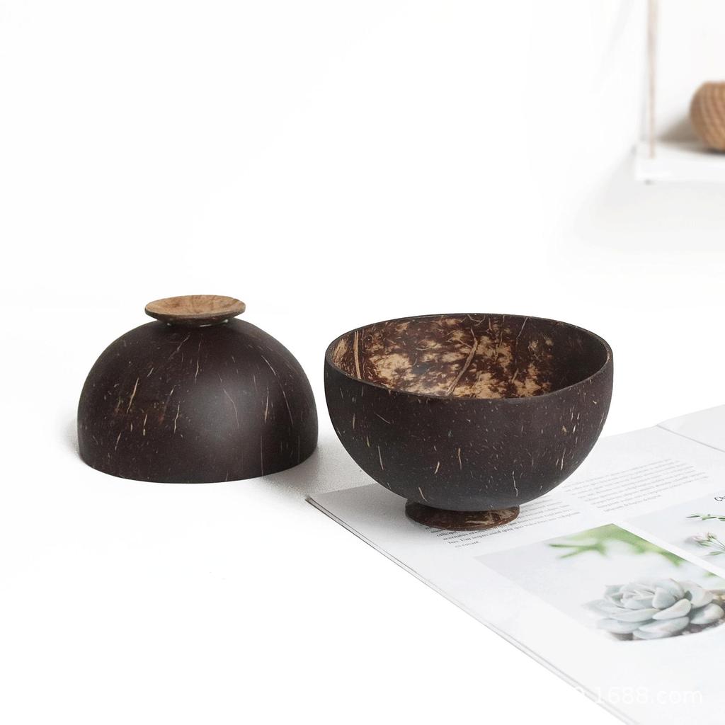 Natural Coconut Bowl Set: Coconut Shell Bowl with Coconut Wood Spoon and Fork for Fruit, Smoothies, and Salads