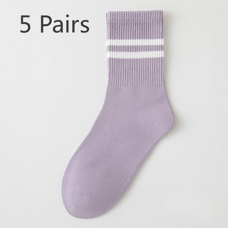 

5 pairs of cotton women s seasonal mid-calf anti-bacterial, sweat and odour sports socks, spring and autumn long socks. 5 pairs світло-фіолетового кольору