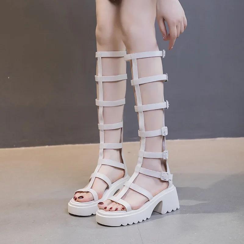 Fashion Long Roman open toed cool boots for women in the summer of 2025 featuring slim and high-heeled back zipper women's shoes