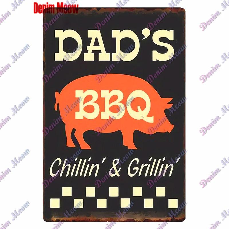 Pancarte Métallique Rétro pour Fête Barbecue Zone BBQ des Papas Temps de Grillade Affiche Décoration Murale pour Bar Pub Cuisine Maison WY