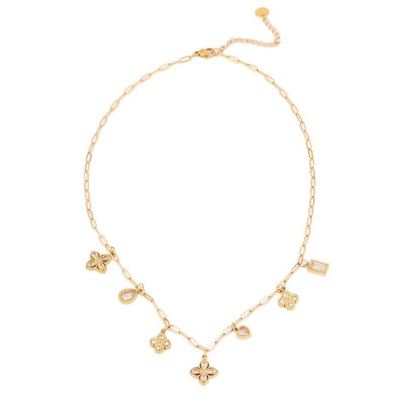 New Fashionable Versatile Diamond-encrusted Four-leaf Clover Pendant Necklace Women's Non-fading Titanium Steel Necklace High-end Ins Style