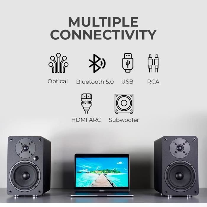 Enceintes monitoring actives - vulkkano - a5 arc - woofer 5.25 - bluetooth 5.0 - hdmi arc