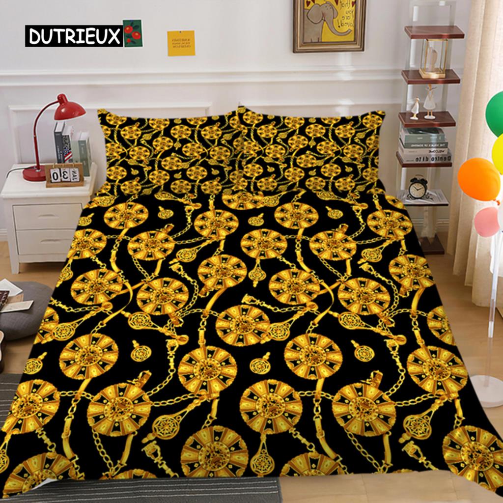 Goldene Luxus-Bettbezug-Muster, exotischer Luxus-Bettbezug, europäisches Design, Retro-Bettbezug, Bettwäsche-Sets für Schlafzimmer, Frauen