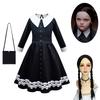 Wednesday Addams Dress Bag Wig Cosplay Costume Girls Xmas Party