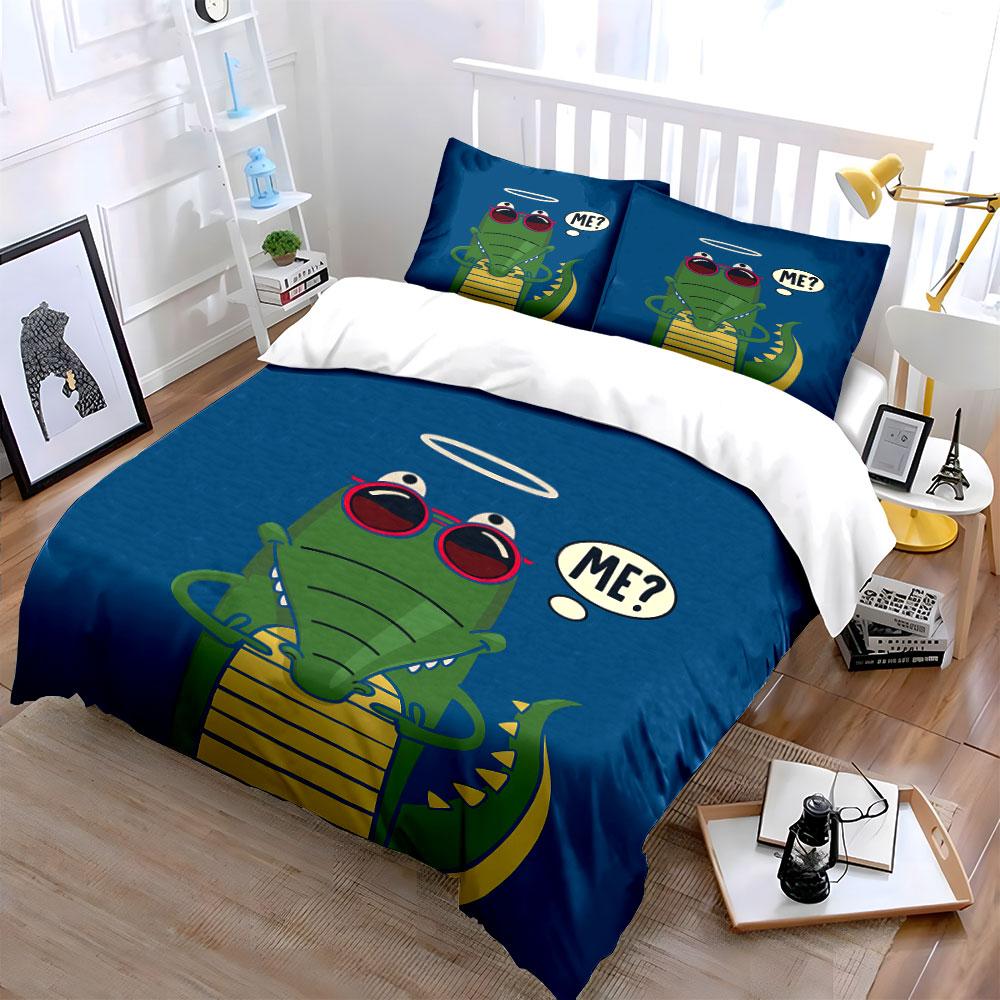 Green Cartoon Crocodile Bedding Set Bedding Duvet Cover Set Duvet Cover Pillowcases (1 * Duvet Cover 2 * Pillowcases, without duvet insert)