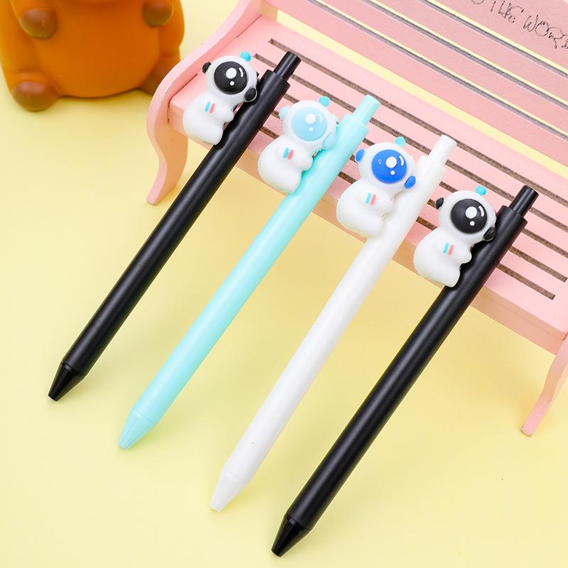 2Pcs Cute Astronaut Press Waterbased Pen Spacemen Creative Retractable Neutral Pen Black Writing Pen School Stationery