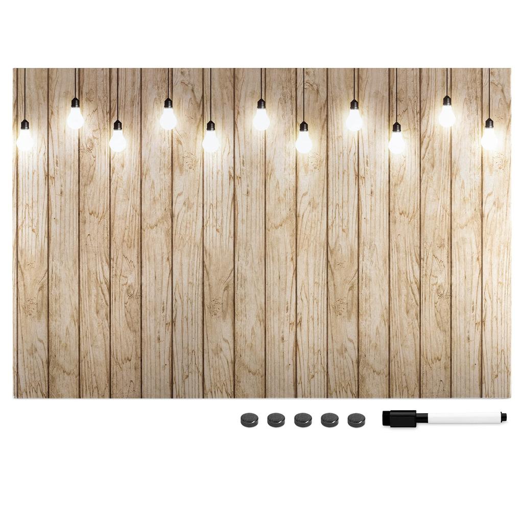 Navaris Magnetic Board, MDF Whiteboard, Wall-Mounted Chalkboard - Memo Board, Desk Panel, Display Board with Pen, 60x40cm, Lamp Design
