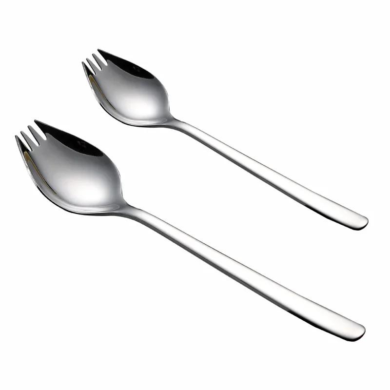 Stainless Steel Fruit Fork Spoon Tableware Long Handle Ice Cream Salad Dessert Tablewares Multi-functional Silver Fork Tableware