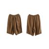 Pantaloni semplici casual da donna estivi in cotone e lino retrò letterario a tinta unita con elastico in vita taglia grande pantaloni a cinque punti