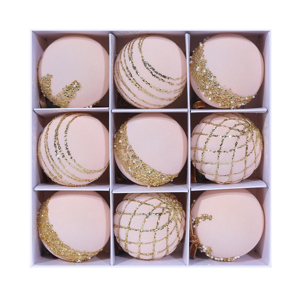 Lamp-painted Plastic Christmas Tree Decorative Hanging Ornaments, 8cm 9pcs Flocked Christmas Ball Set