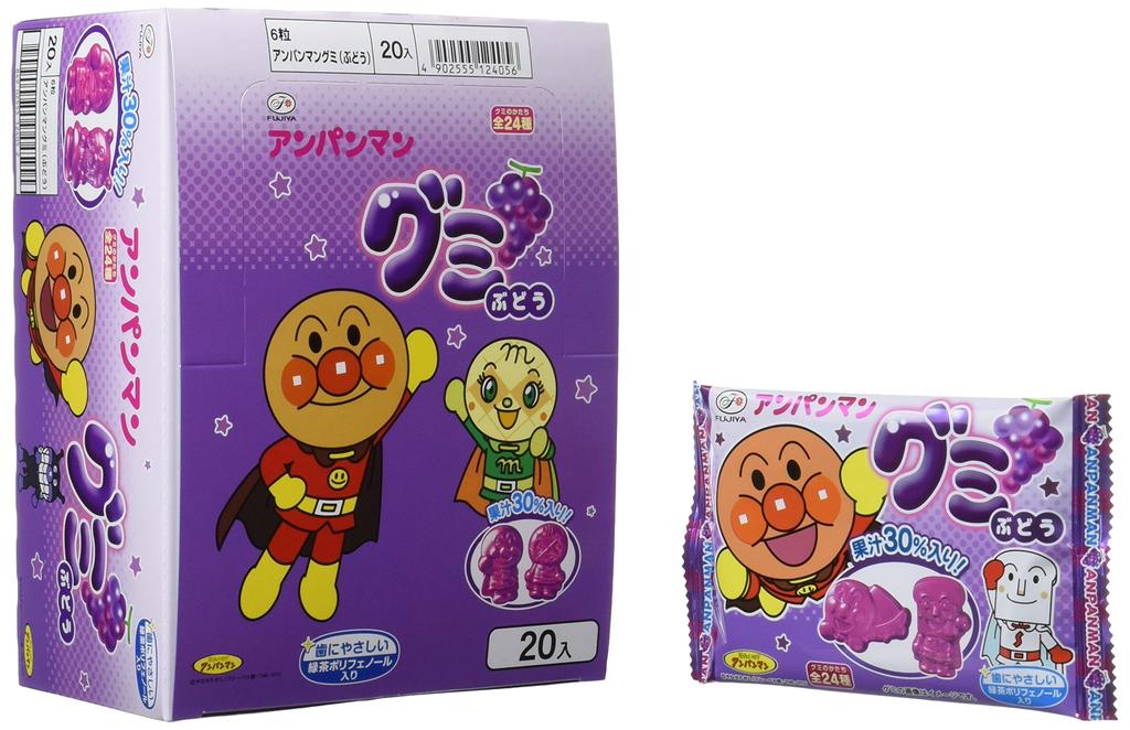 Fujiya Anpanman gumové bonbóny 6 kusů x 20 sáčků (Hroznová)