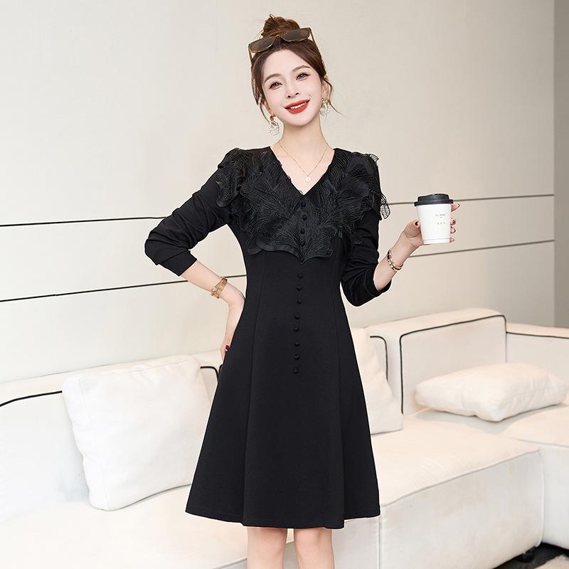 

Spring 2025 Women s Luxury Lace Little Black Dress - Elegant Flower Design ME5506 XXL 128-140 jin чёрный