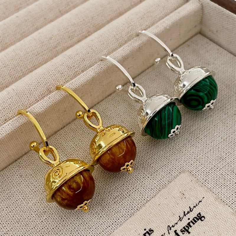 Retro Tiger Eye Tassel Earrings: Ethnic Style Hazelnut Bead Hoops