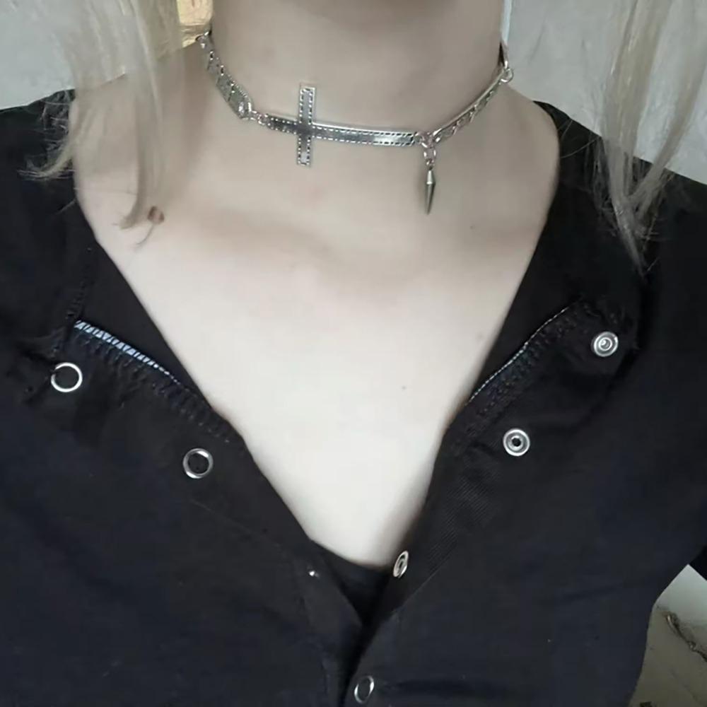 Grunge Rock Spliced Cross Necklace Punk Hip Hop Necklace Vintage Choker Necklace  Jewelry