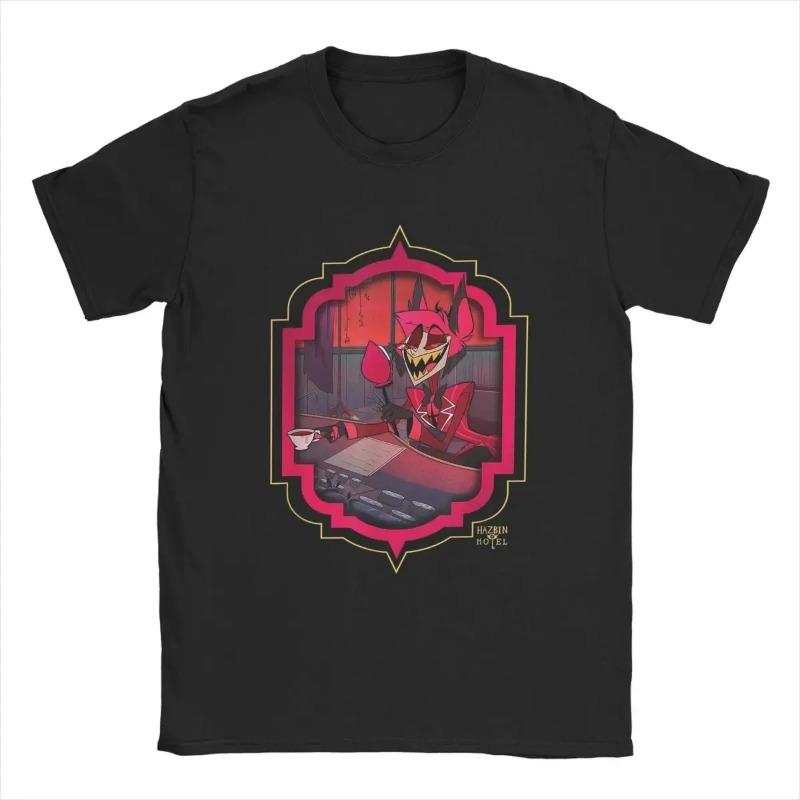 Herren Hazbin T-Shirt Hotels Adam Casual 100% Baumwoll-Tees Kurzarm Anime Actionfigur Cartoon T-Shirts O-Ausschnitt Kleidung Shirts