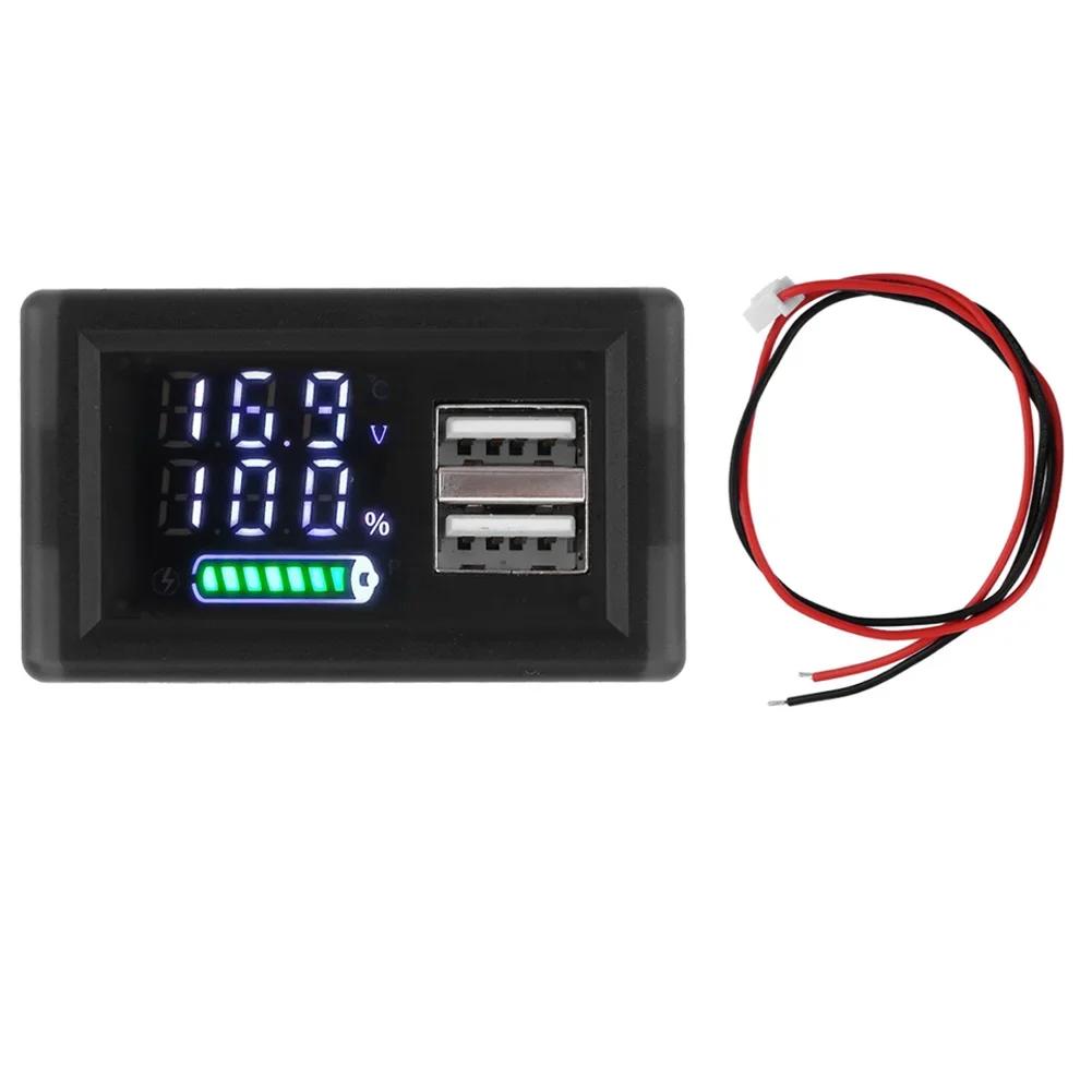 

DC 9-24V Dual USB Battery Charger Level Indicator Lithium Battery Capacity Tester LED Display Tester Voltmeter Detector