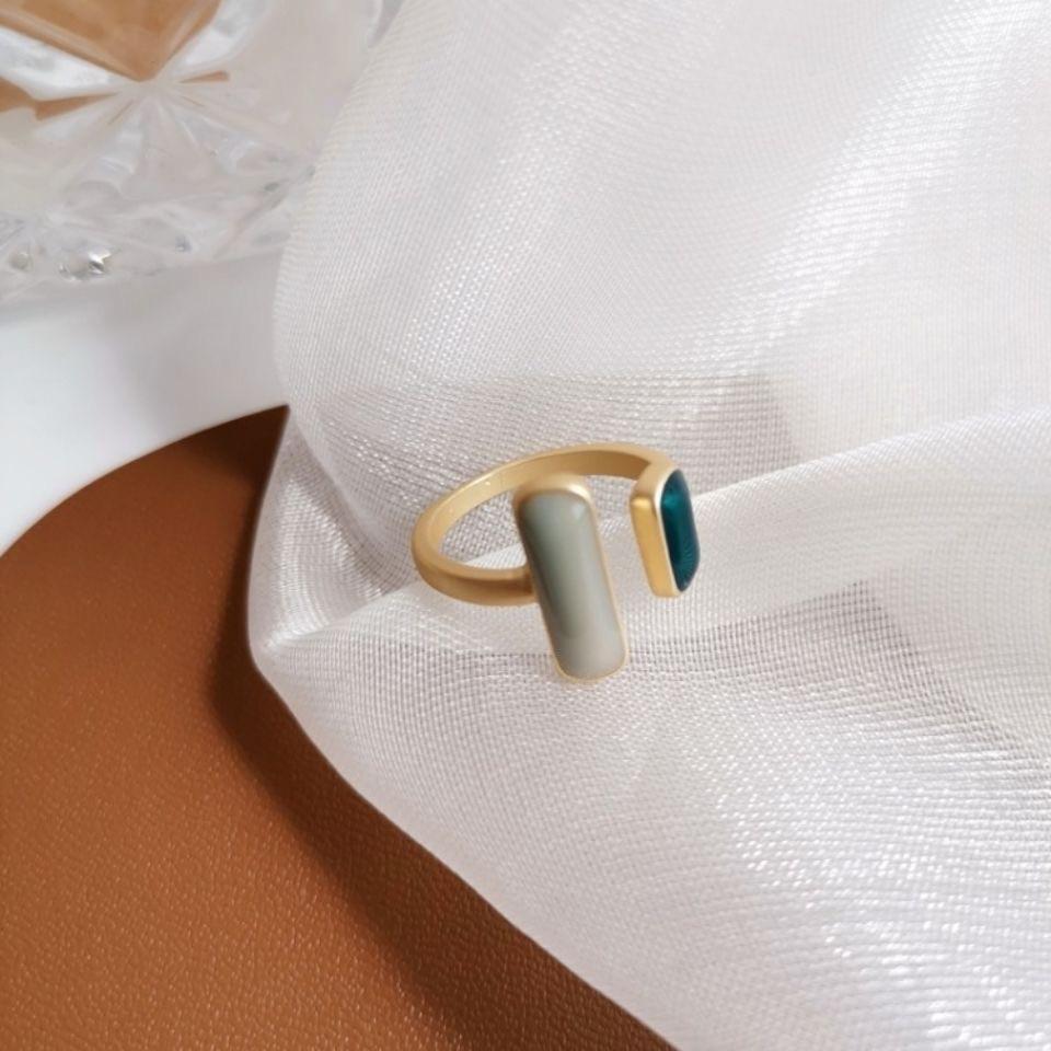 Korean New Adjustable Colorful Drip Glaze Ring Women Fashion Retro Geometric Gold Colour Metal Rings Wedding Jewelry Gift