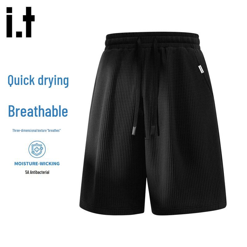 Fingercroxxit Men s Quick-Dry Seersucker Casual Shorts M чёрный