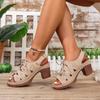 Women's Wide Width Peep-Toe Slides, Chunky Heel Slip-On Sandals, Comfortable Summer Slippers for Women