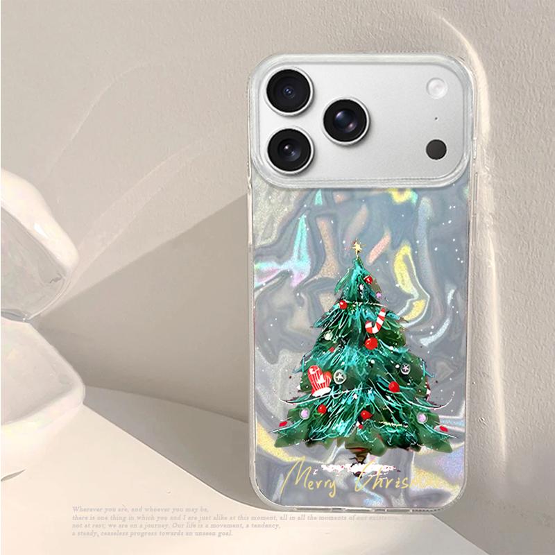 Cartoon Christmas Tree Pattern Phone Case For iPhone 17 Air 16e 16 15 14 Pro Max 13 17 Pro Max Shockproof TPU Hybrid Hard PC Phone Cover