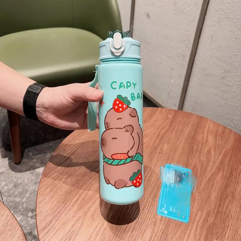 800ml Sticlă de Apă Desene Animate Capibara, Cană de Apă din Plastic, Portabilă, Capacitate Mare, Cu Pai, Sticlă de Apă Sport, Călătorie, Exterior