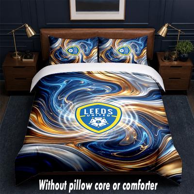 Leeds United Football Design Bed Bedding Set 1 Duvet Cover + 2 Pillowcases Soft Breathable Household Bed Linens