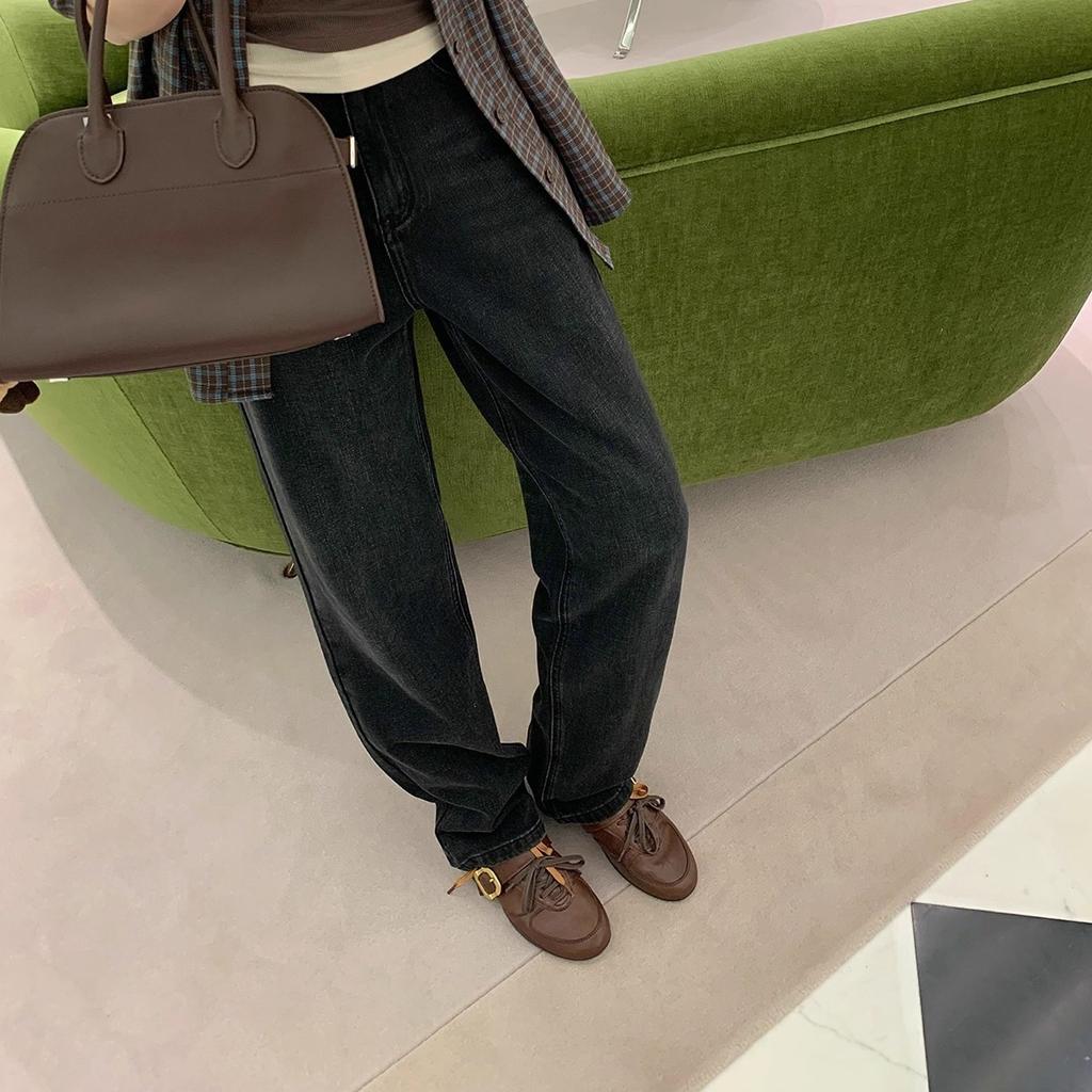 Retro Double Shoelaces, Belt Buckles, Soft Leather Round Head, Versatile German Training Shoes, Women's 2025 Autumn New British Style Small Leath