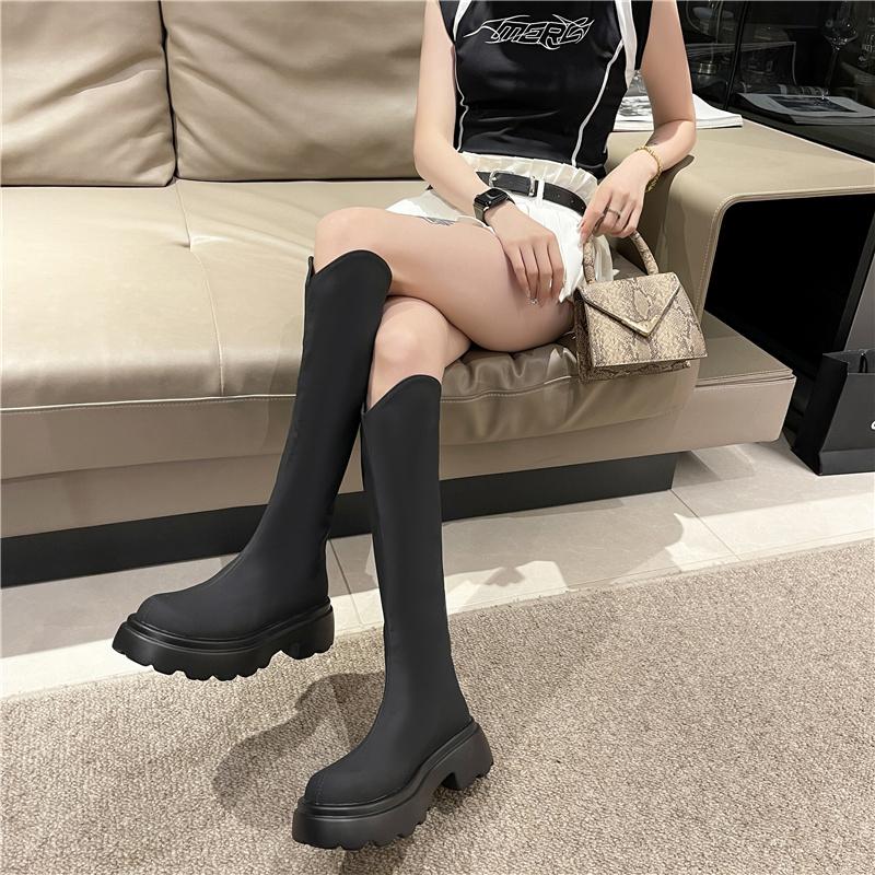 Fashion Aphixta Soft Leather Women Knee Boots Back Zipper Close Platform Modern Autumn Boot Shoes Woman Boats Botines 6CM High Heel Boot