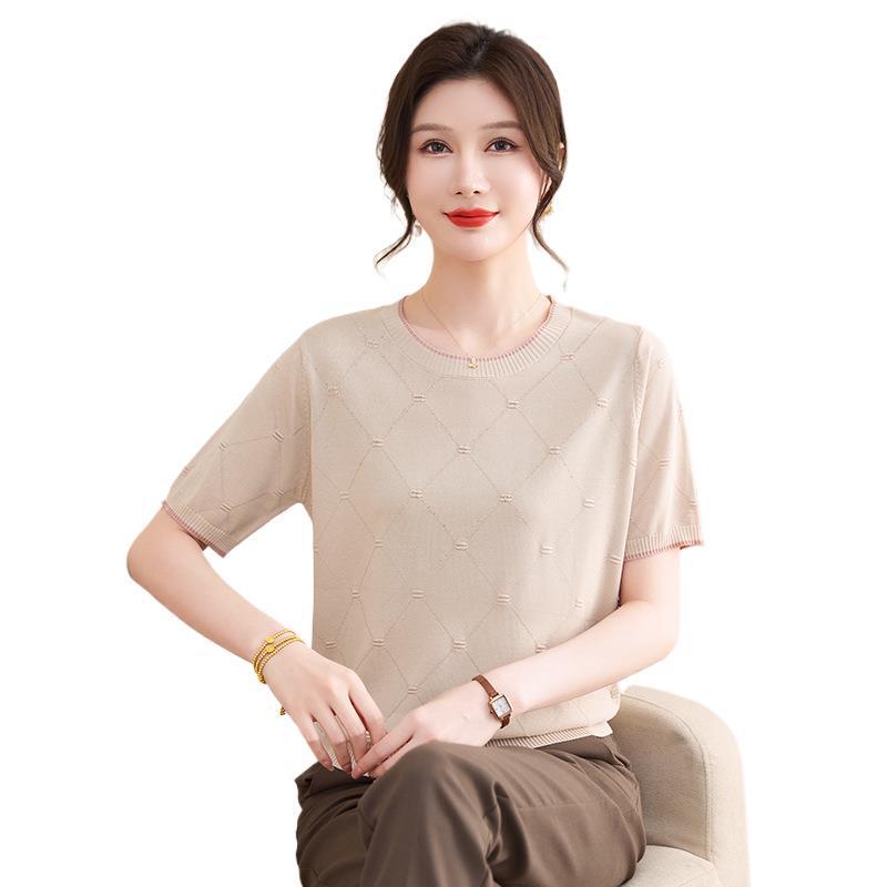 2026 Ice Silk Knit T-shirt: Chic Summer Wear for Young & Middle-aged Women
