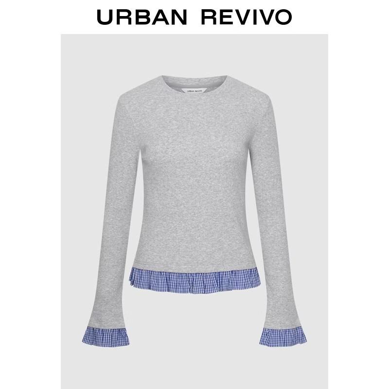 UR 2026 Women s Plaid Faux Two-Piece Long-Sleeve T-Shirt M