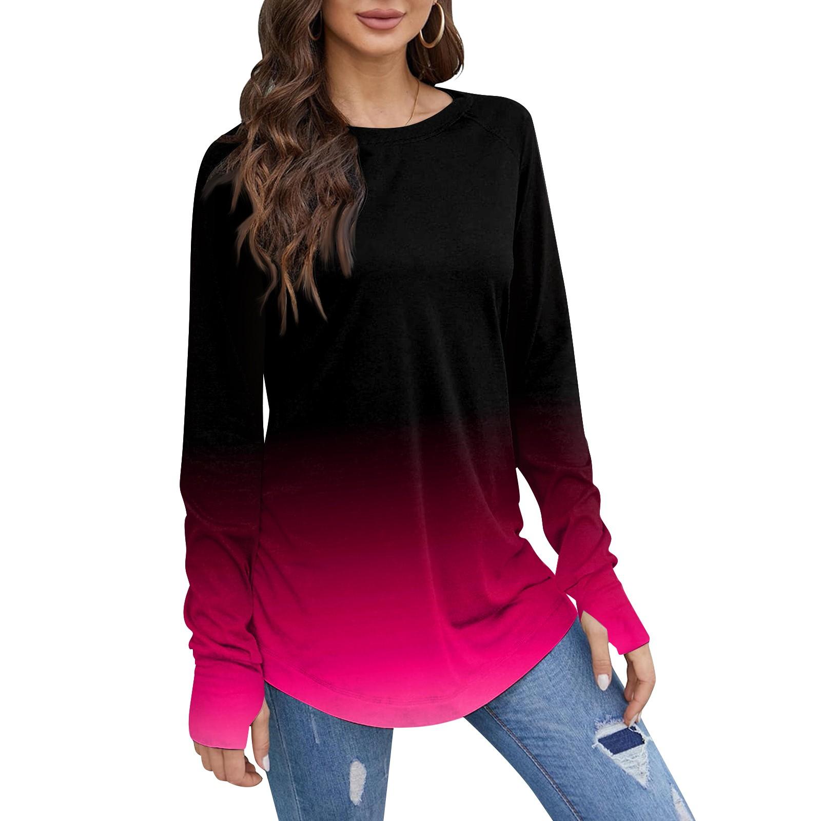 

Женская свободная футболка с круглым вырезом и длинными рукавами средней длины с принтом, топ с дырявым большим пальцем L